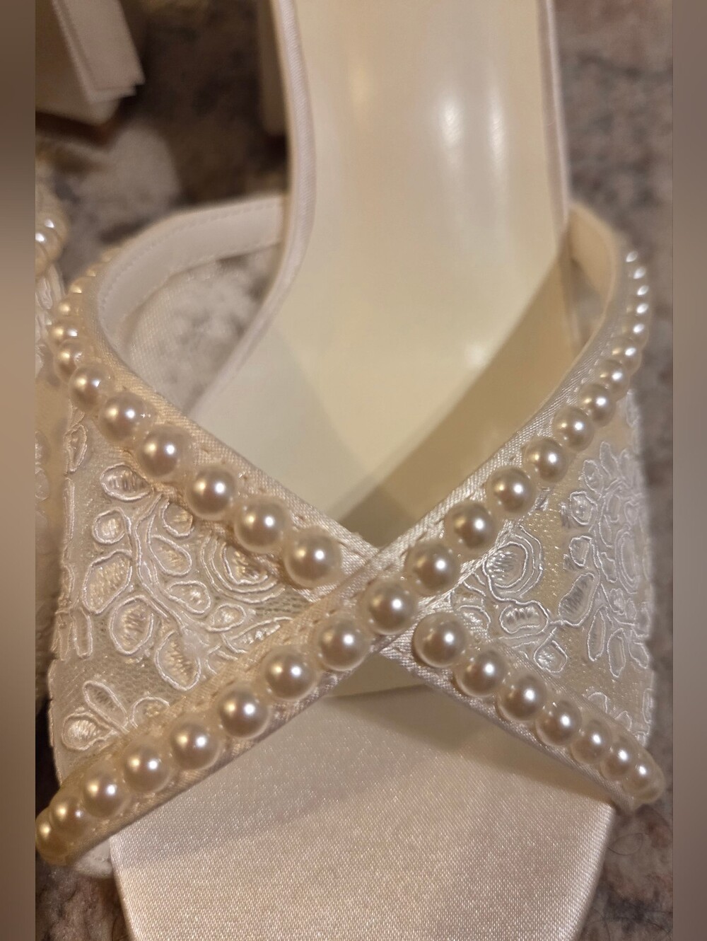 NWT Ivory Pearl Lace Bridal Heels Size 8 | Wedding Shoes | Block Heel - Picture 7 of 9